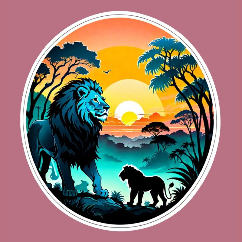 Leone, cucciolo di leone e giungla