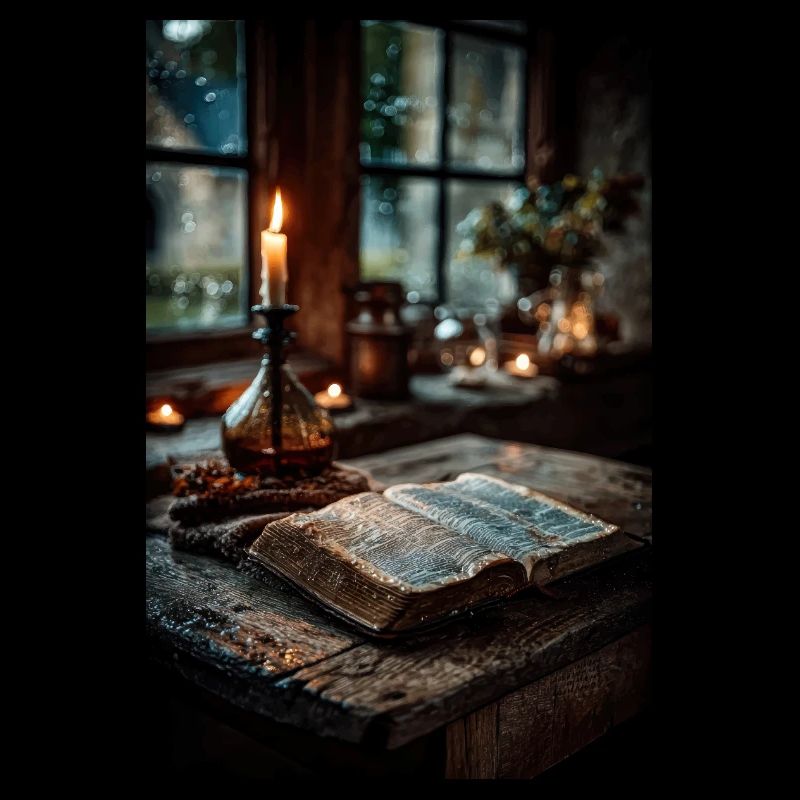 Candlelit Old Book Scene