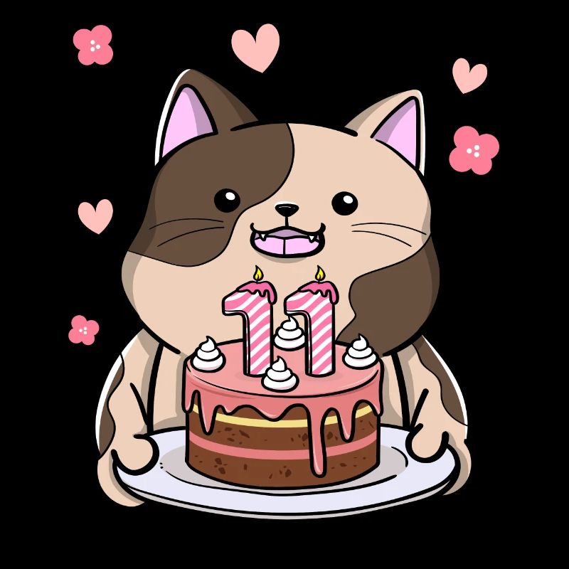 Chubby cat holds a birthday cake 11.