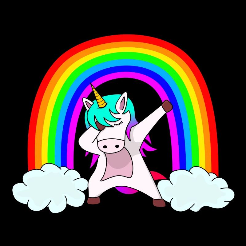 Mignon dabbing licorne devant l’arc-en-ciel coloré