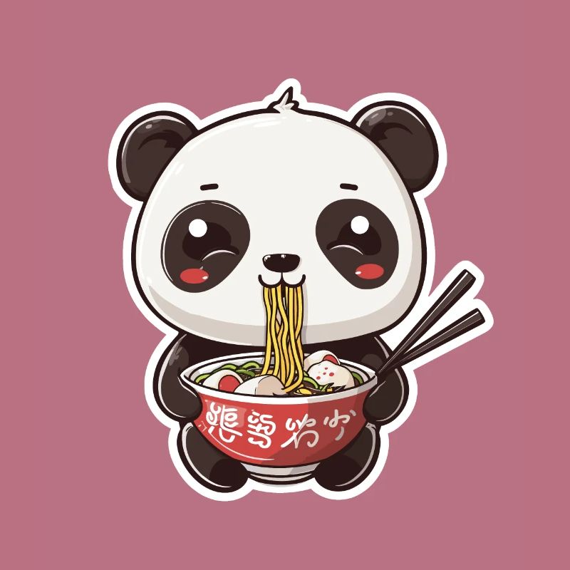 Panda mignon mangeant des ramen