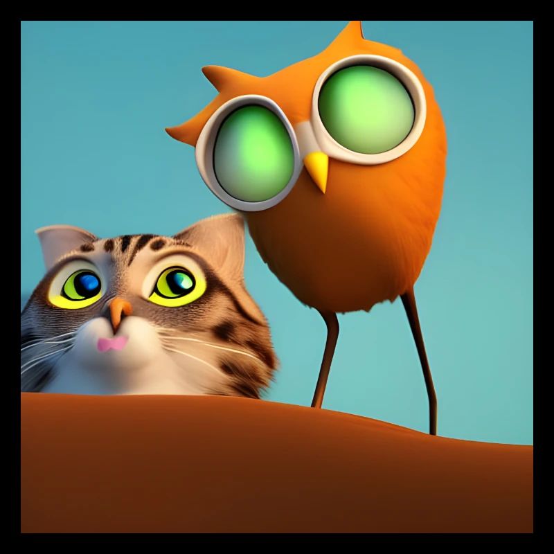 Katze und Eule - T-Shirt