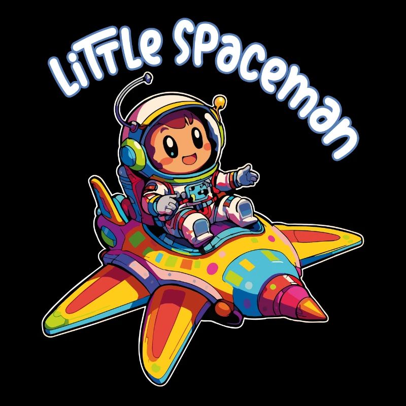 Astronaute petit astronaute dans un vaisseau spatial coloré