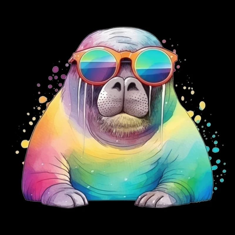 Buntes cooles Walross mit Sonnenbrille