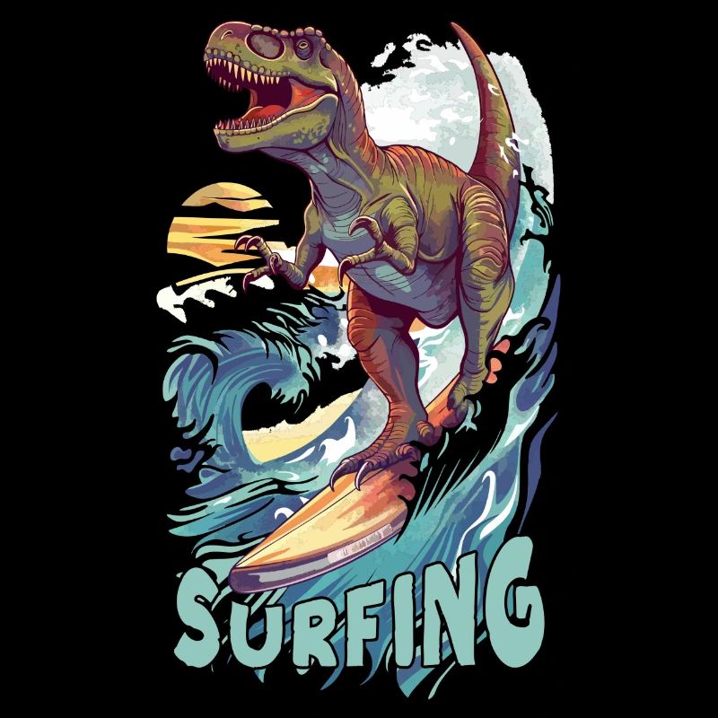 Surfing Trex Wave Beach Surfboard Dinosaur Dino