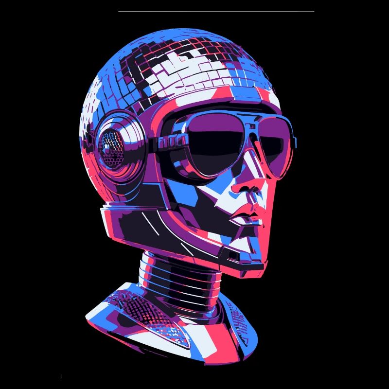 Robot, boule disco, tête de boule disco