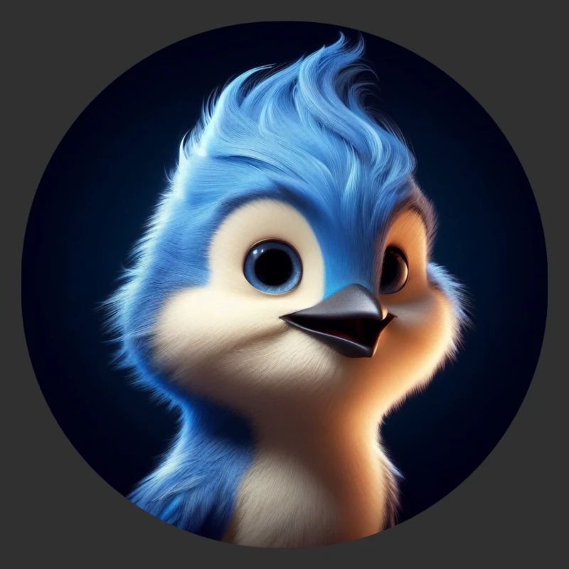 Blauer Vogel im Animationsstil
