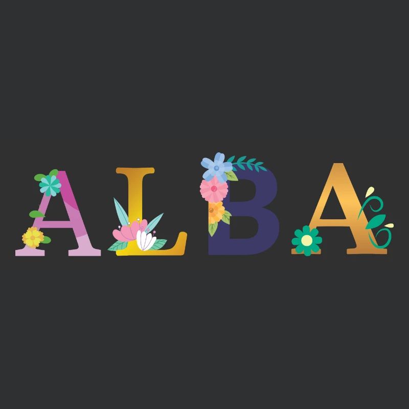 Nom de l’ALBA décoré de fleurs