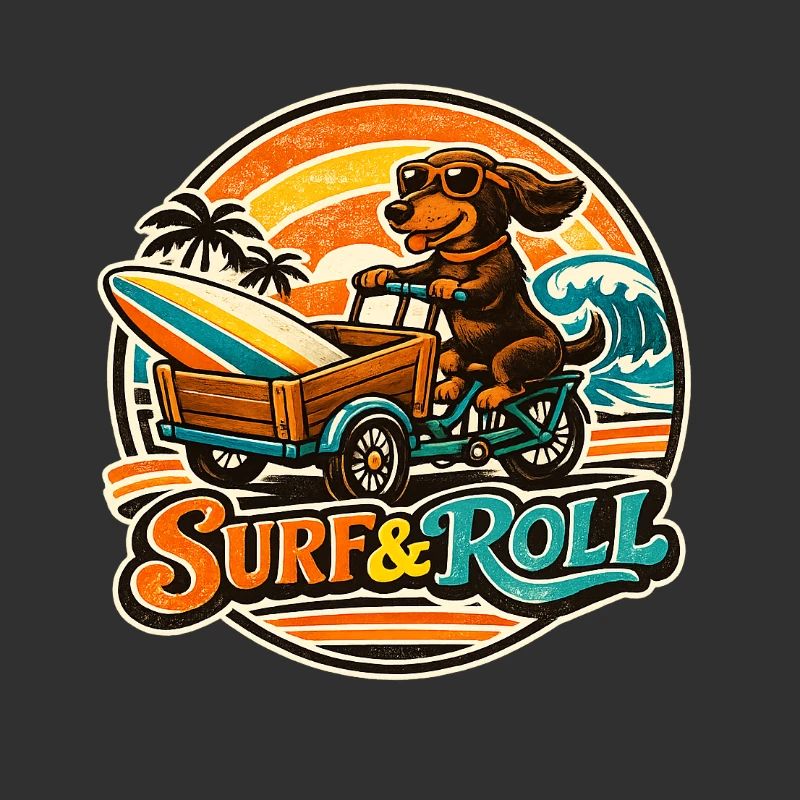 Teckel surf & roll avec planche de surf