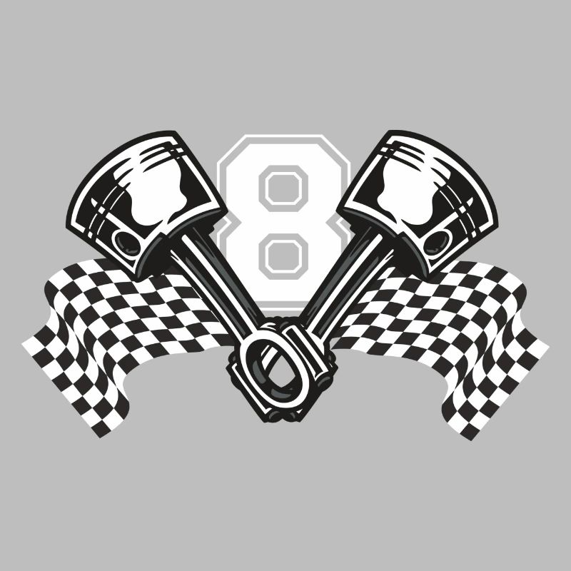 V8 piston avec drapeau de course