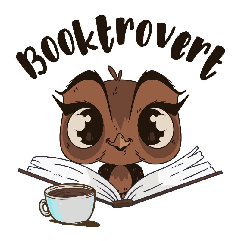 Booktrovert Eule mit Buch und Kaffee