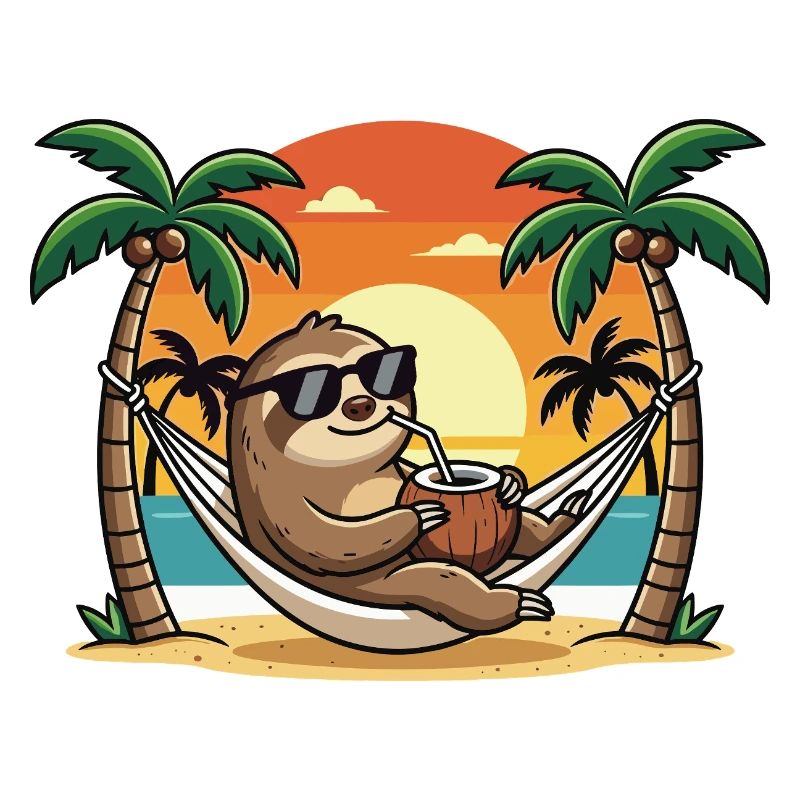 Funny Sloth on Beach Hammock Summer Vacation