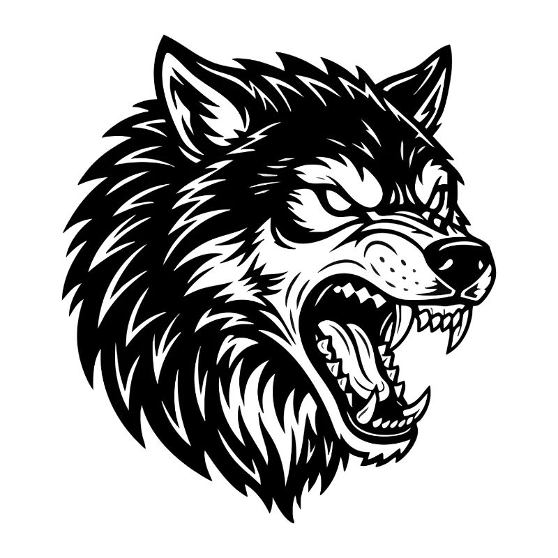Wolf Schwarz-Weiß Wolf Alpha Maskottchen-Logo