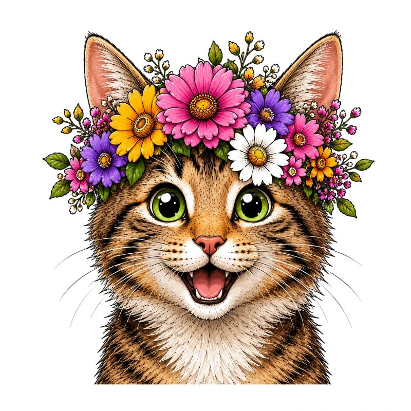 Chat décoré de fleurs