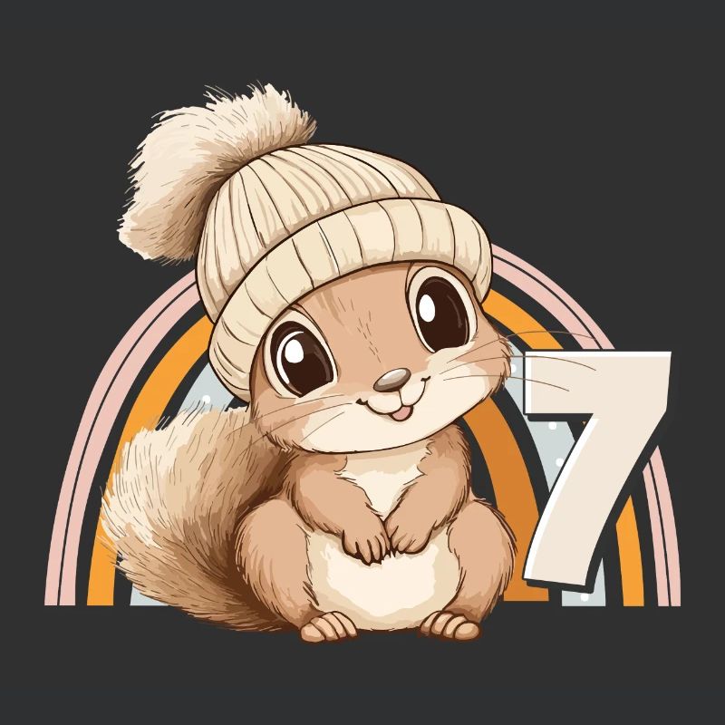 7th Birthday Squirrel Rainbow Cute Cute