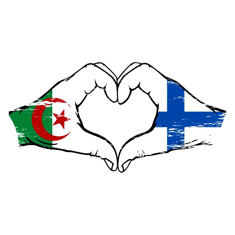 Algérie Finlande drapeau mains forme de coeur utilisé