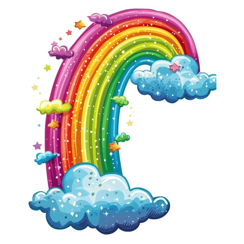 Colorful Rainbow With Clouds Drawing