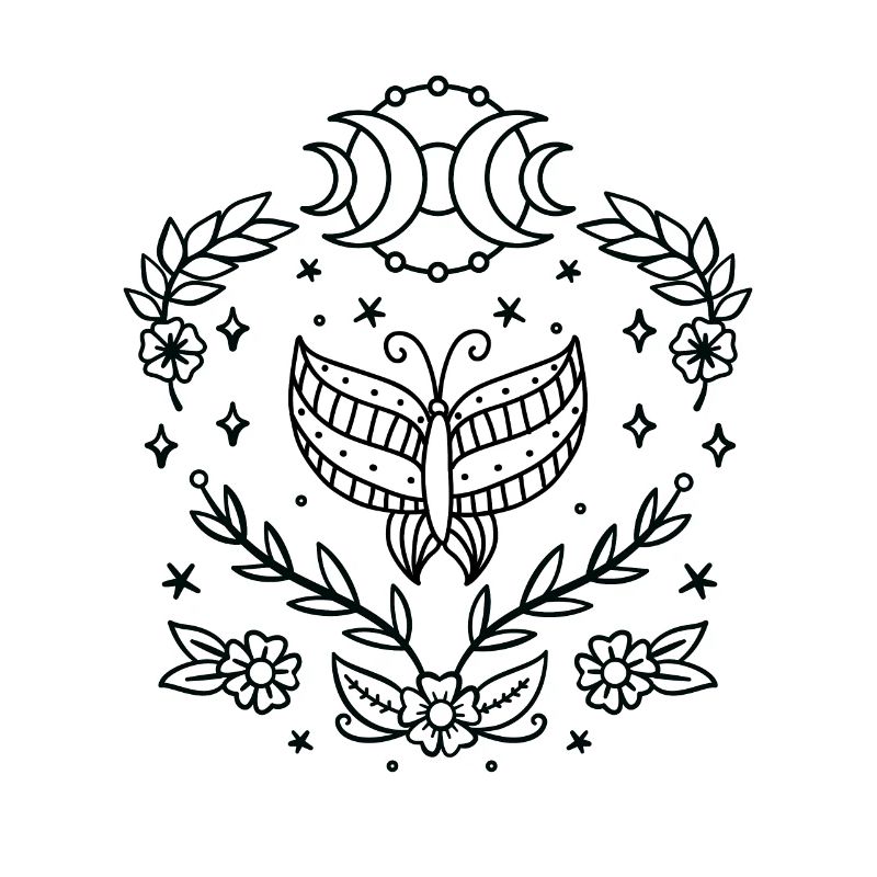 Art au trait de la lune du papillon céleste