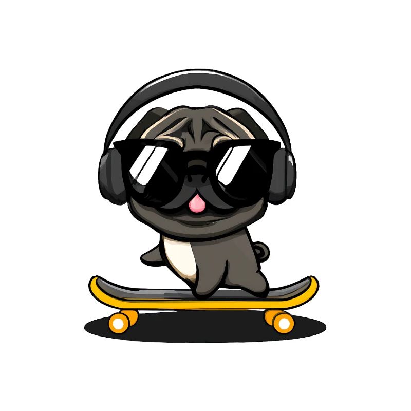 Design mit einem Mops-Hund, der auf einem