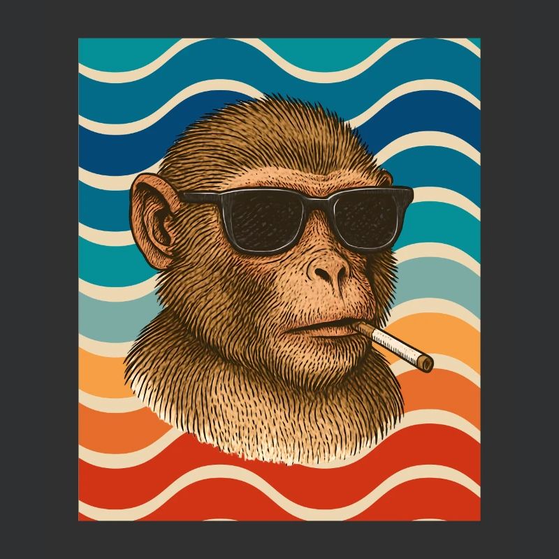 Sunglasses monkey in retro wave pattern