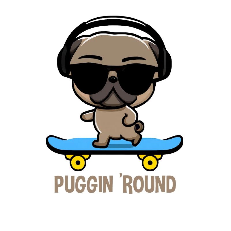 Mops auf Skateboard Pugging Around