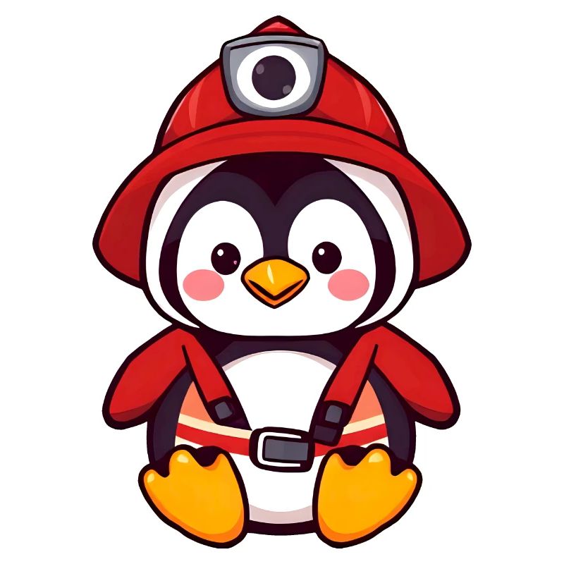 Brave Penguin Firefighter Rescuing