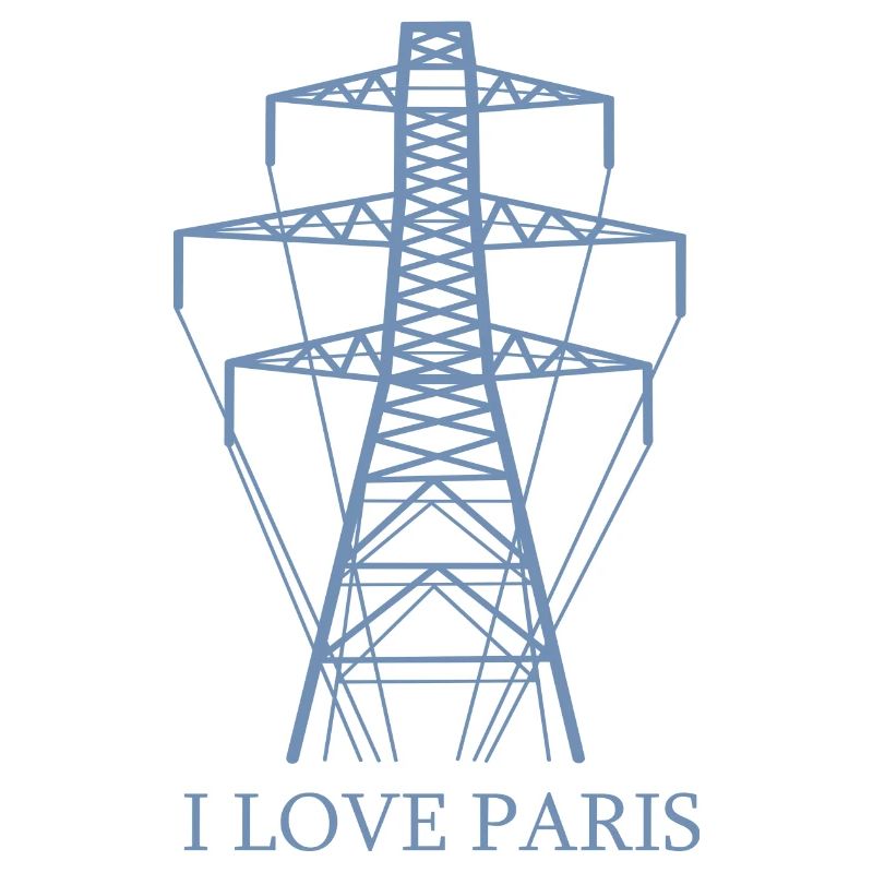 Power pole as Eiffel Tower "I Love Paris" satire