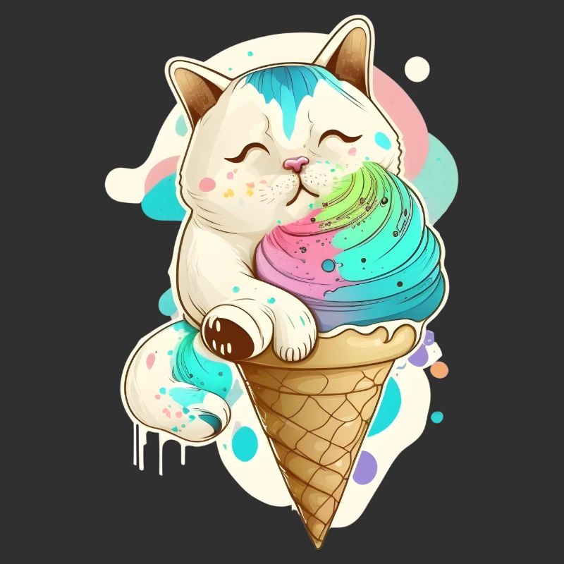 Chat avec de la crème glacée colorée