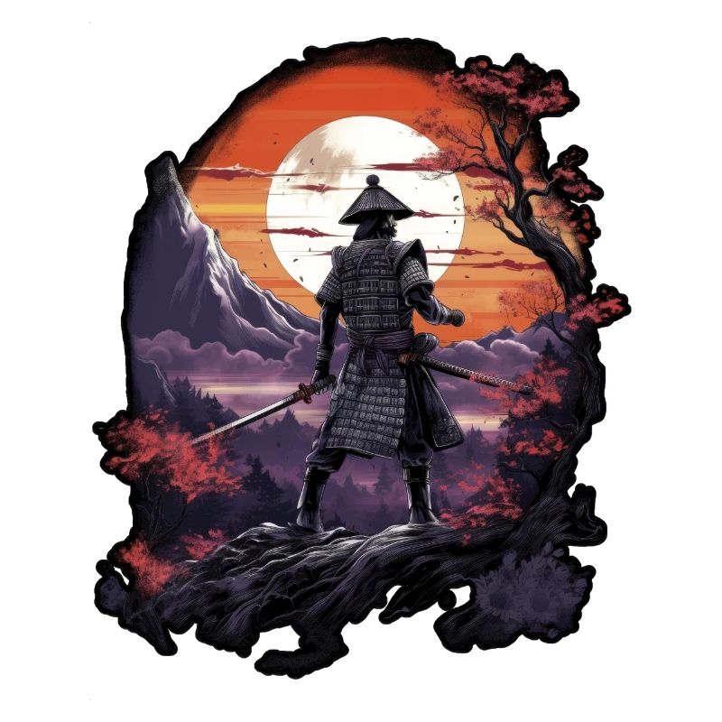 Chinese Warrior emerging from sunset, vector