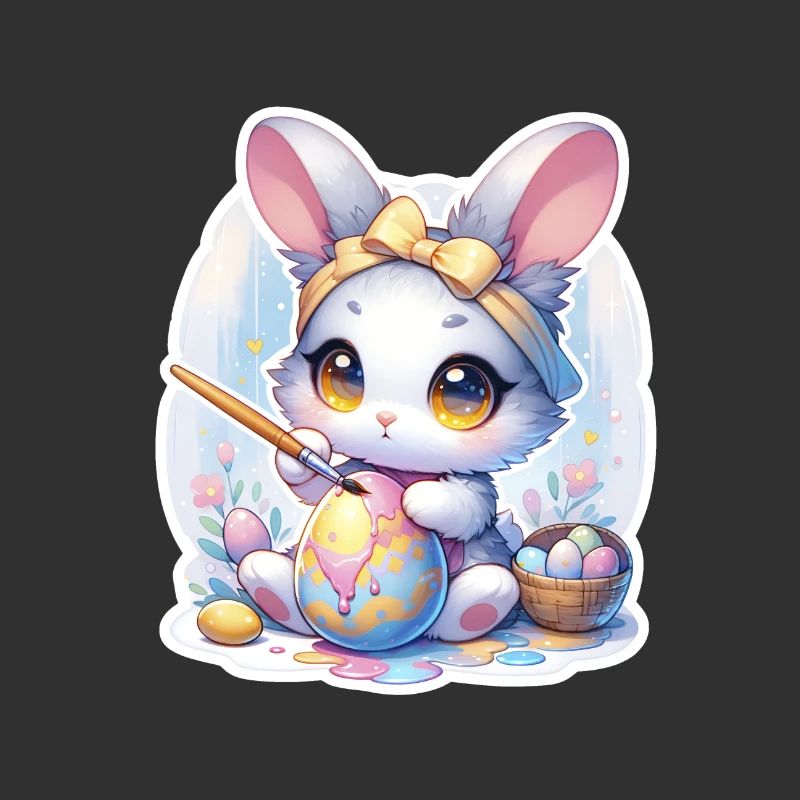 Dolce coniglietto Chibi con fascia per capelli e uova di Pasqua