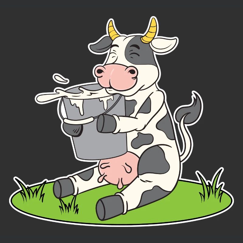 Lustige Kuh mit einem Eimer Milch süße Kuh Kühe