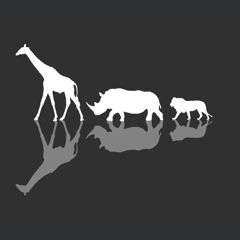 Eine Giraffe, ein Nashorn und ein Löwe