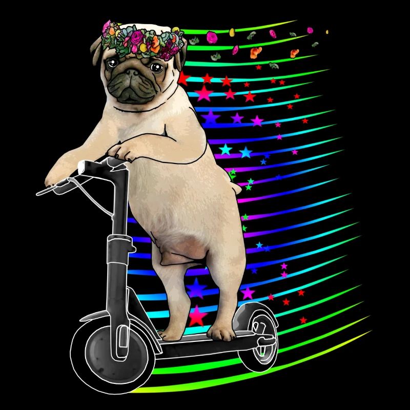 Escooter Pug with flower wreath Electricscooter