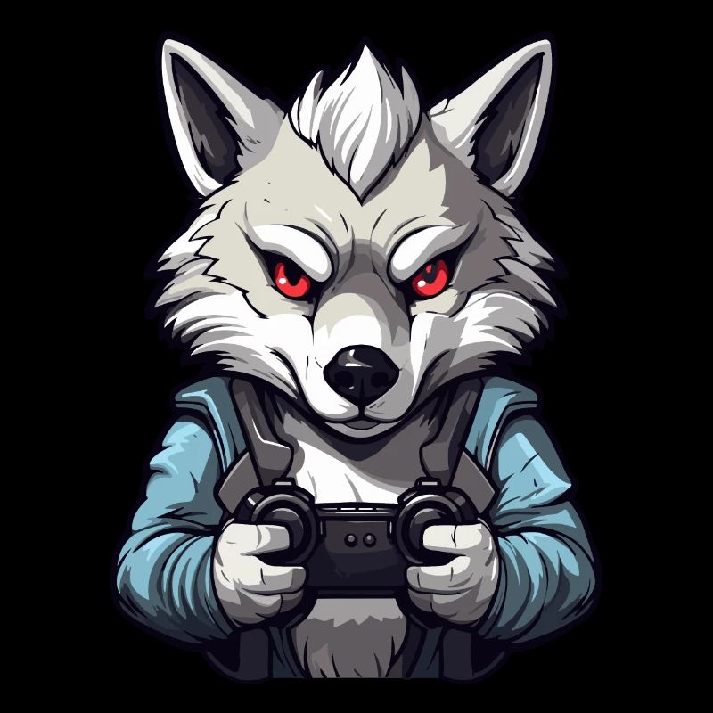 Cute Wolf Player Gaming Wolf Lover