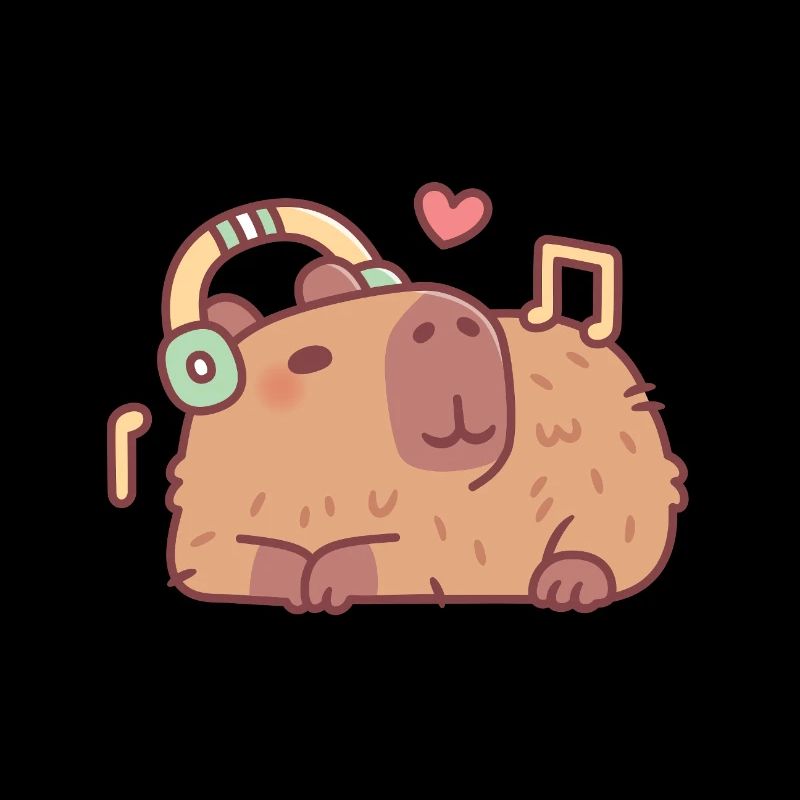Süßes Capybara Mit Kopfhörern, Das Zu Musik Chillt