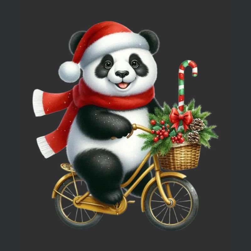 Panda de Noël à vélo avec écharpe et