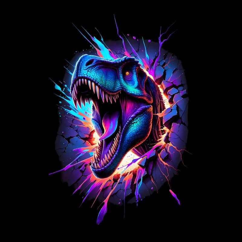 Farbenfroher T-Rex durchbricht Wand