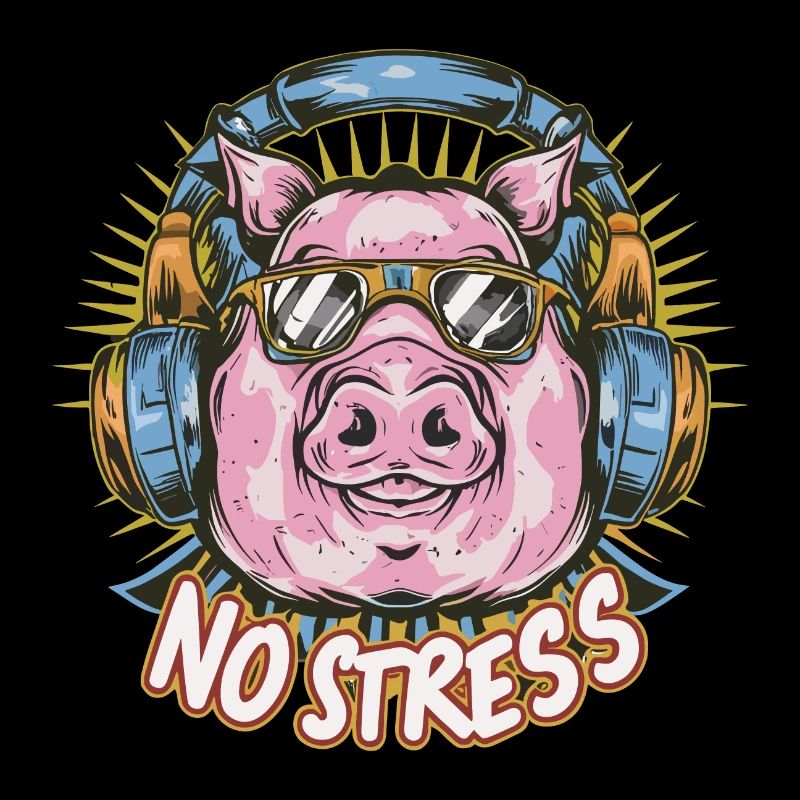 Schwein mit Kopfhörer Lustiger Spruch NO STRESS