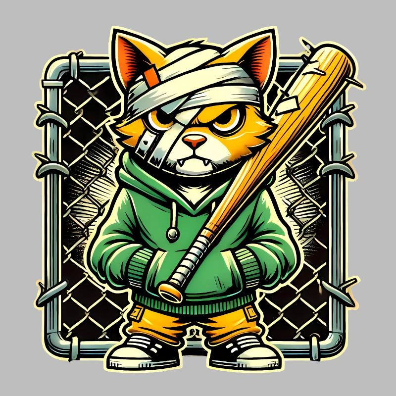 Fierce Cat with Bat Graphic Design