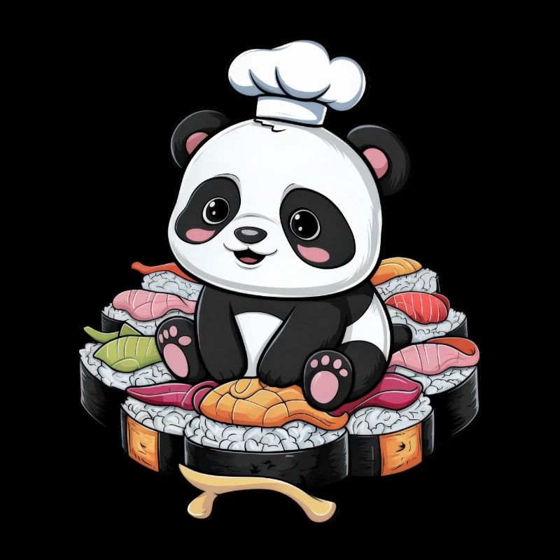 Panda Kawaii mignon avec une grande variation de sushis