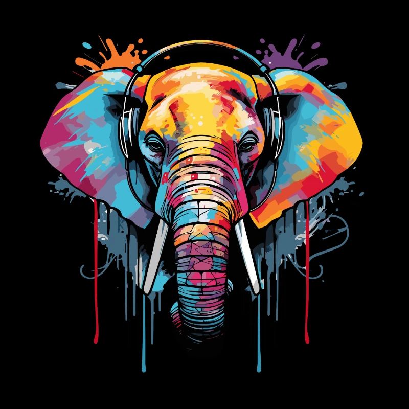 Elefant mit Kopfhörer Musik