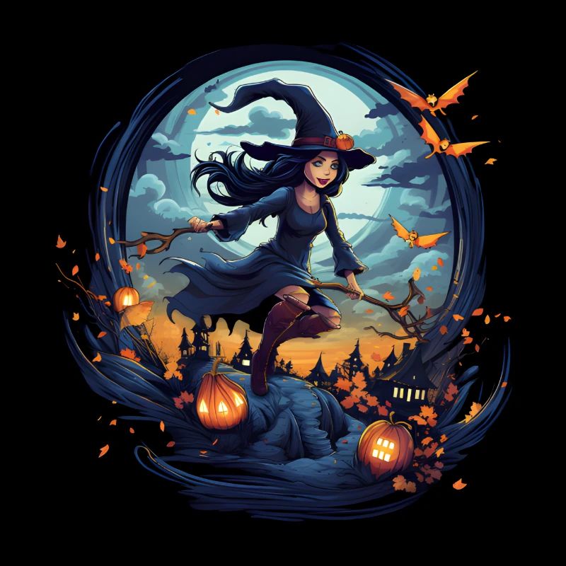 Halloween Witch Broom Night Bat Pumpkin