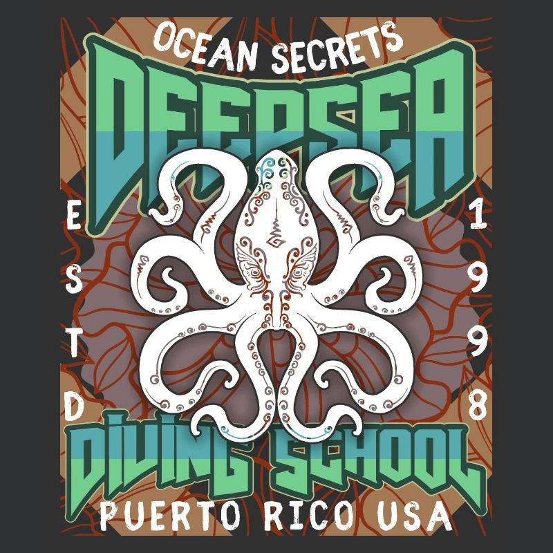Diving school poster with squid, octopus octopus