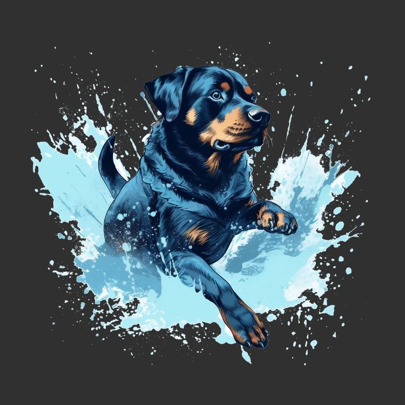 Rottweiler Dock-Diving into Water