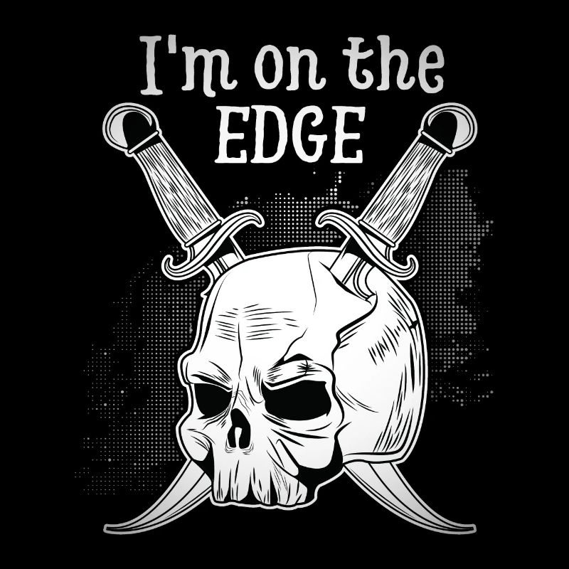 Funny skull, skull with dagger, saying