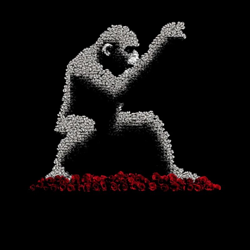Monkey Pixel Art Roses Fleurs Cadeau Créatif