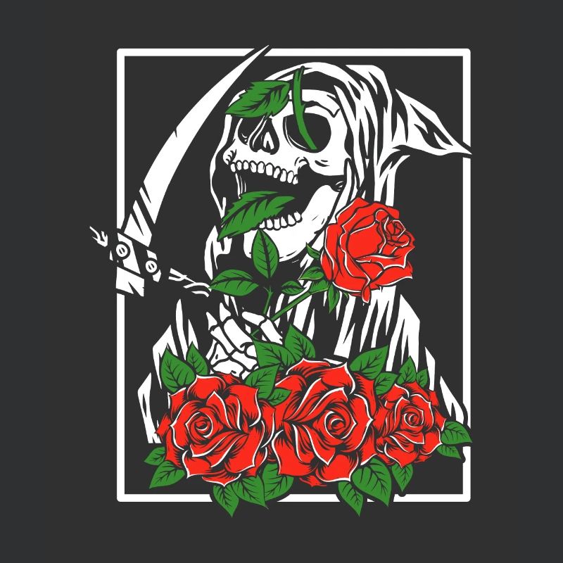 Faucheuse avec des roses | fleurs de crâne