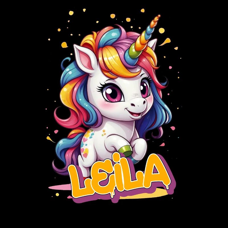 LEILA - Schöner Mädchen Name mit süßem Einhorn
