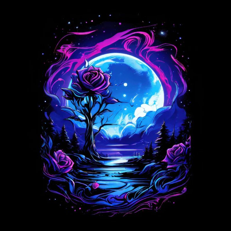 Clair de lune de rêve et rose enchanteresse