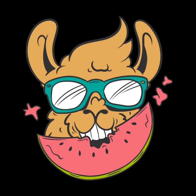 Lama eats watermelon